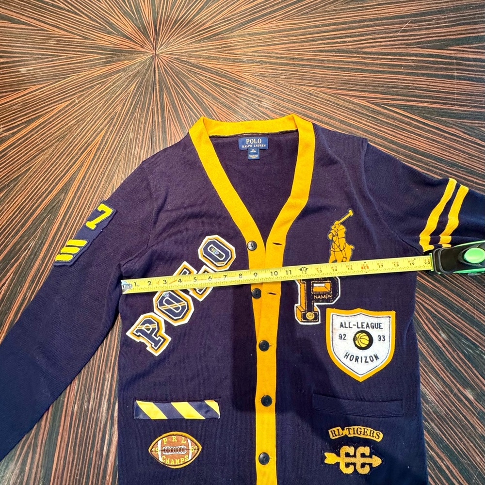 🔥🔥 HOT Polo Ralph Lauren Navy Yellow Varsity Preppy Cardigan Patches P Wing - Picture 5 of 16